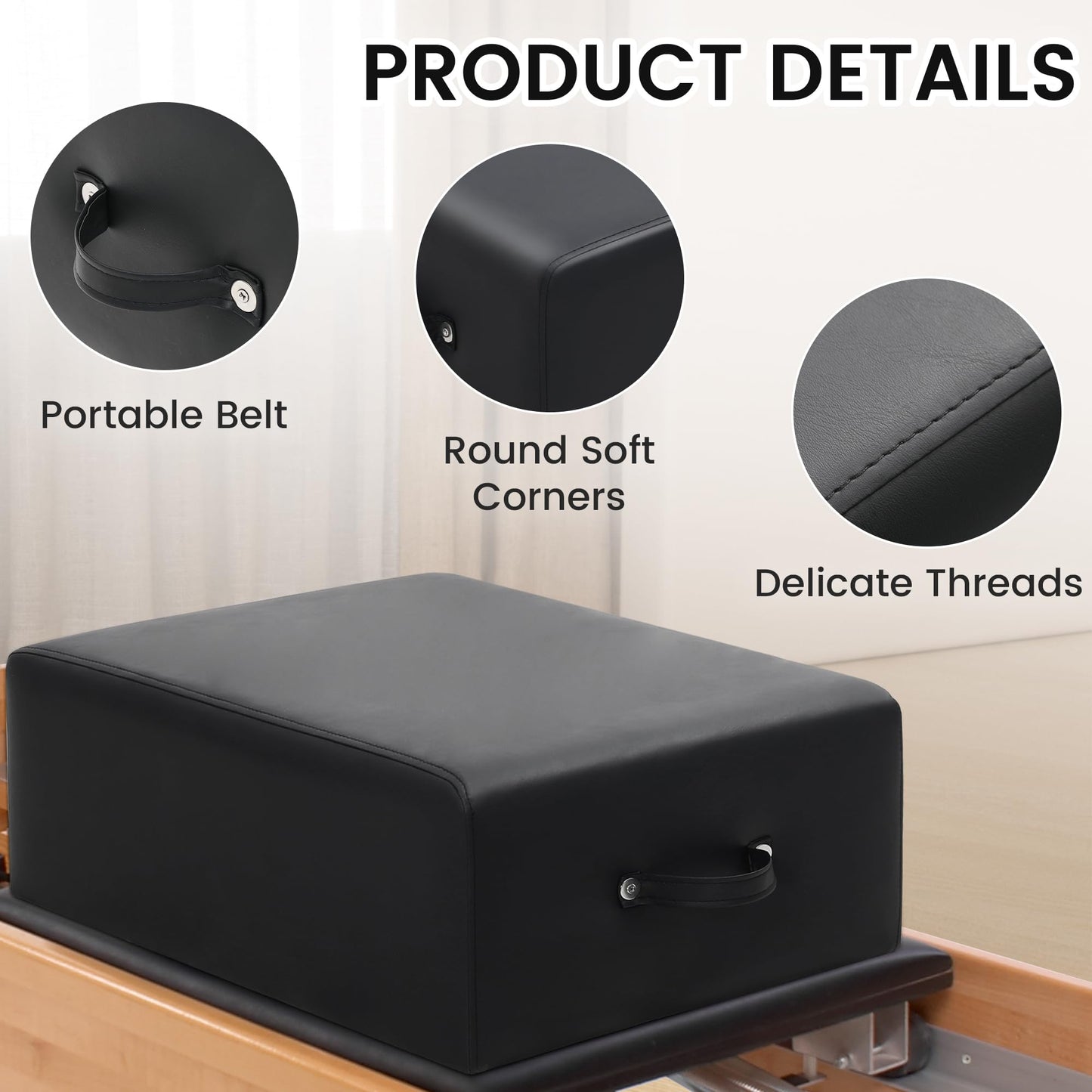 Murago Pilates Box, Pilates Reformer Sitting Box, Vegan Leather Cover, Foam Padding with Wood Frame, for Home or Studio Workout, Black