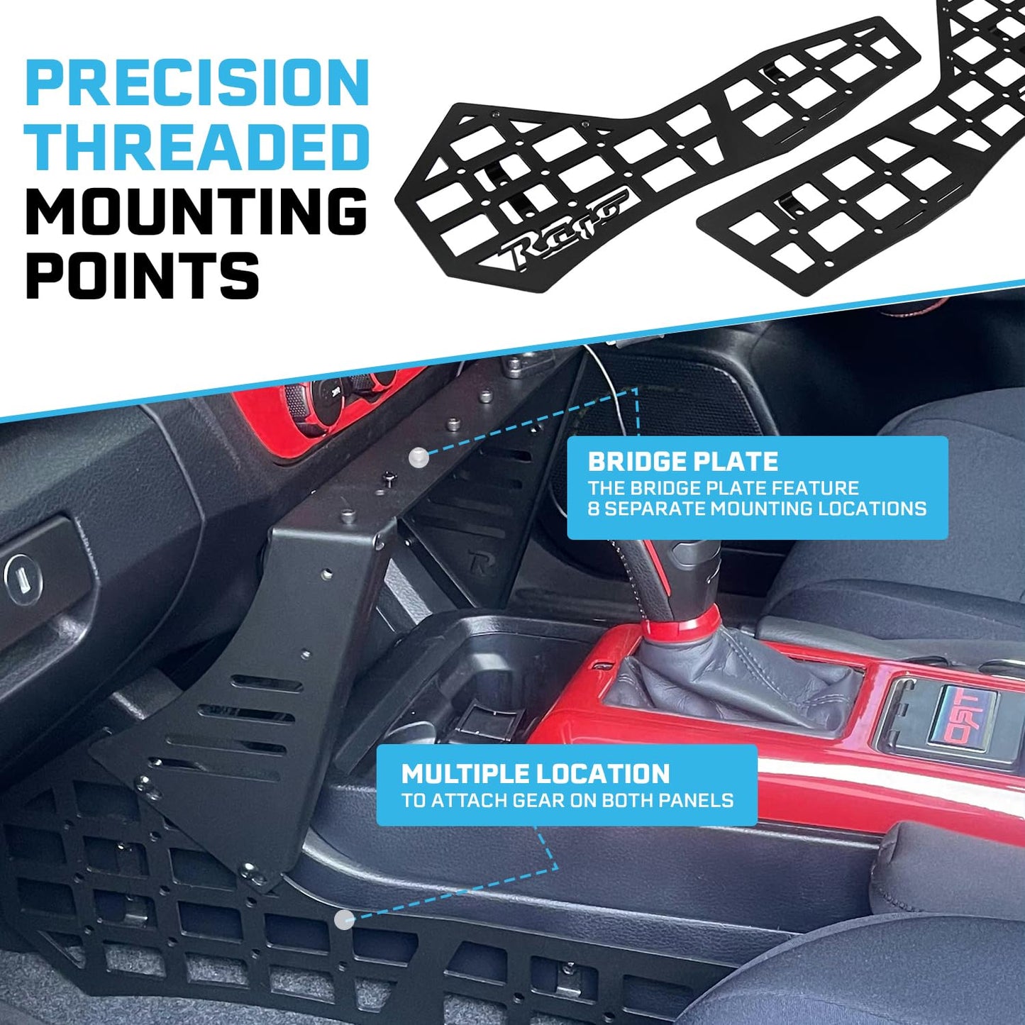 Rago Fabrication Center Console Molle Storage Panel Compatible with 3rd Gen Tacoma 2016-2023 - Pickup Interior Organizer, Modular Gear Mount System for Tablets & GPS