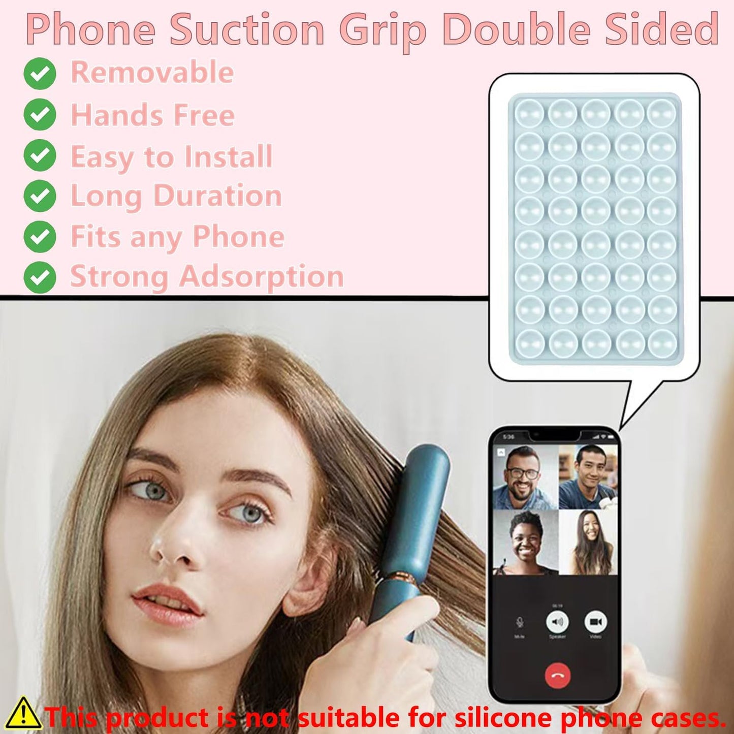 ALiHAN Silicone Suction Cup Phone Case Adhesive Mount, Double Sided, Hands-Free Phone Accessories Holder Grip