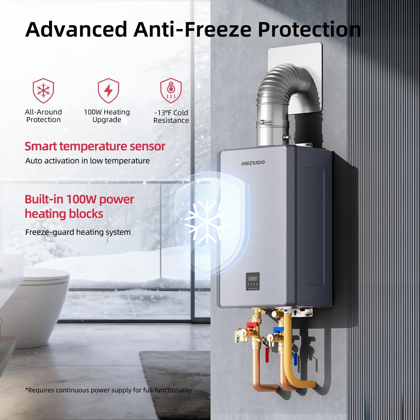 MIZUDO Tankless Water Heater Propane, 199,000 BTU, Indoor Installation, Max 10.3 GPM, WiFi&APP Control, CSA Certified Non Condensing, High Efficiency for Large Families Residential Whole House