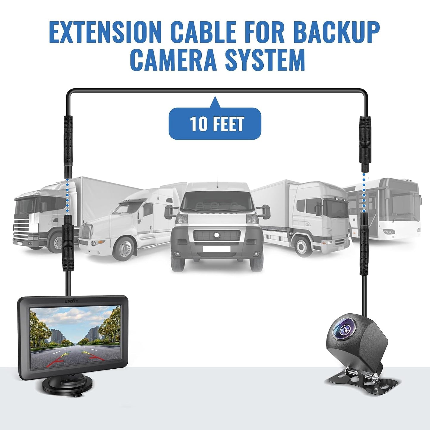 EWAY 4 (10FT/3M) 4PIN Pin Extension Cable for Dash Cam Rear View Backup Camera Reverse Car Recorder Mirror Dashcam Male