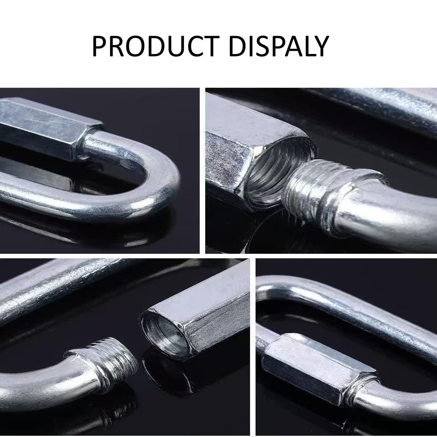Heavy Duty Quick Links Chain Connectors, Galvanized Carbon Steel Locking Carabiners, M5 M8 M10 M12 Threaded Chain Hooks for Tire Chains, Swing, Hammock, Camping, Boating, Hiking & Fishing (M10-4PACK)