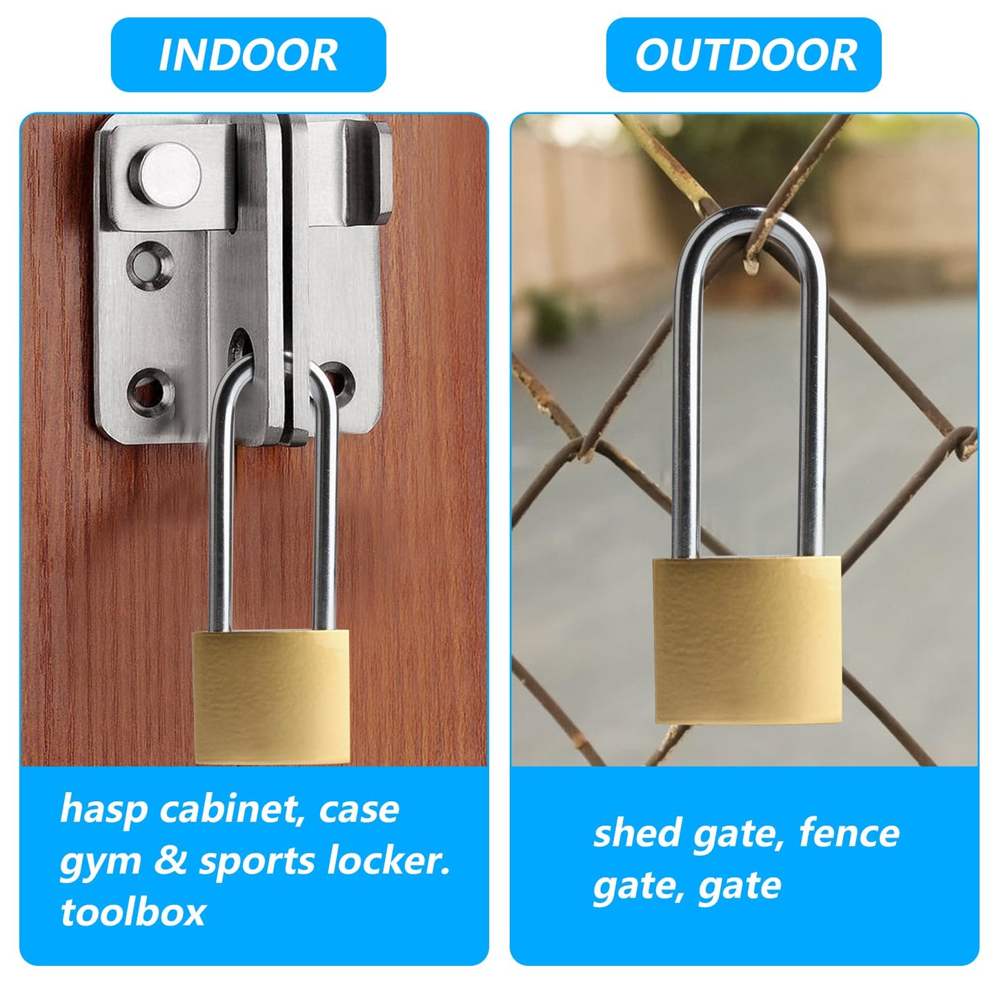 4 PCS Long Keyed Padlock Waterproof Solid Brass Lock, Padlock with Keys, 3.4 Inch Padlocks with Same Key 38mm Heavy-Duty Locks Storage Unit School Gym Locker, Fence, Toolbox, Hasp Storage