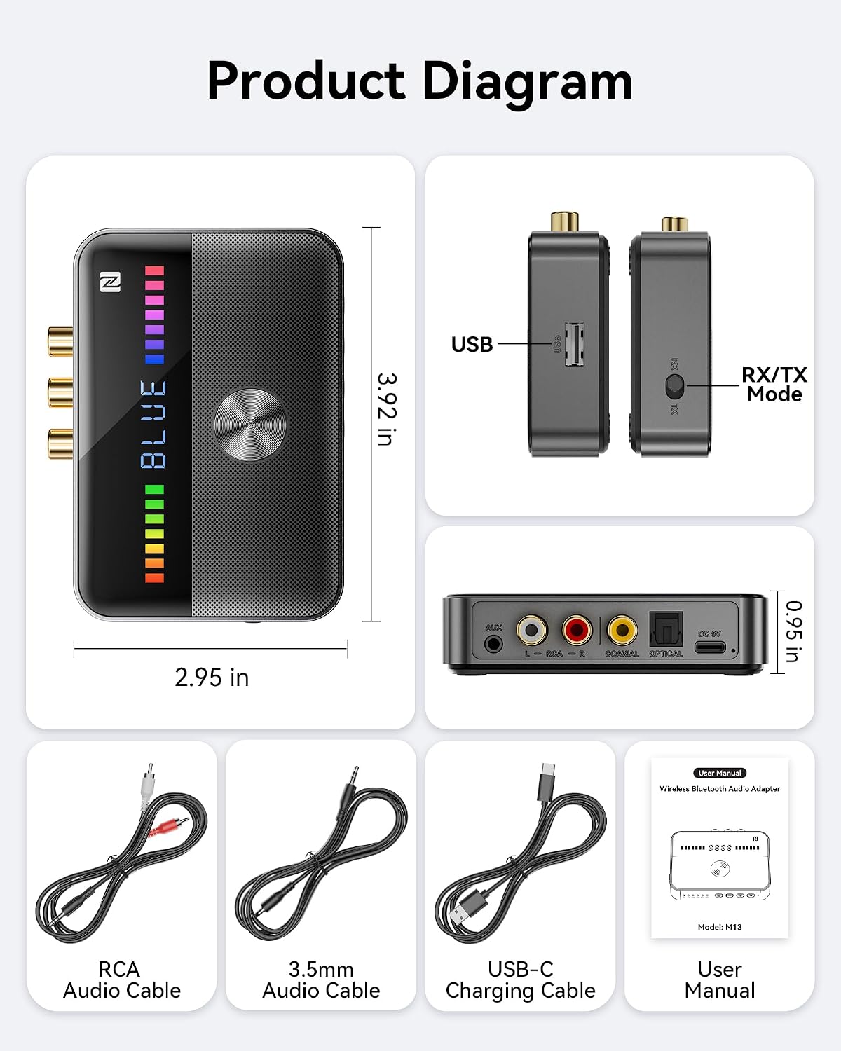 Rylithon 6.0 Bluetooth Transmitter Receiver for Wired Speakers/Home Audio Music Streaming Stereo System,Supports