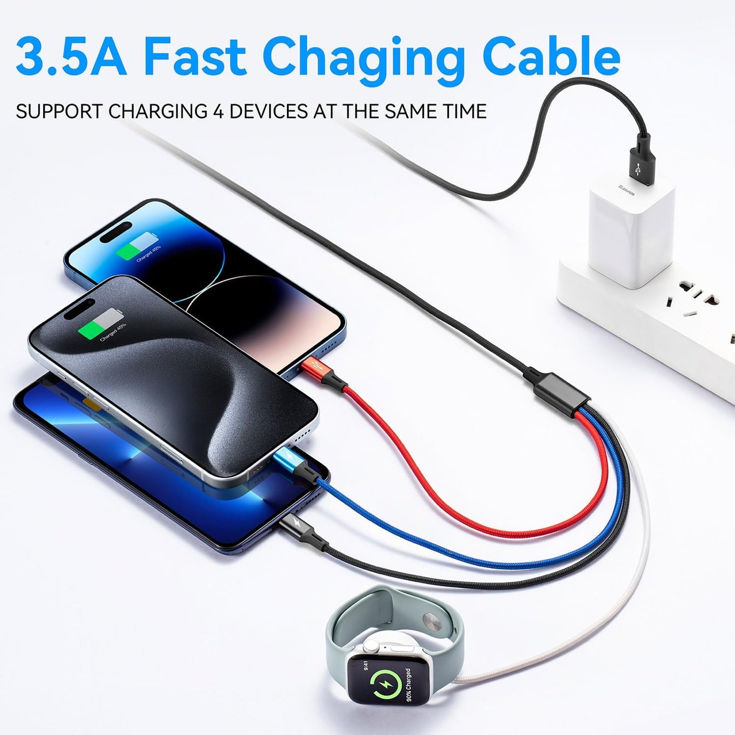 9-1/iPhone 15 14/Galaxy (2, Black-2Pack, 6Ft) Multi Charging Cable Nylon Braided USB C/Lightning/Micro Port Compatible