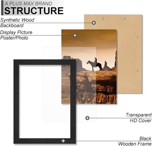 A PLUS MAX 8.5x11 Picture Frame Set of 2 - Lightweight Black Engineered Wood Frames for Photos