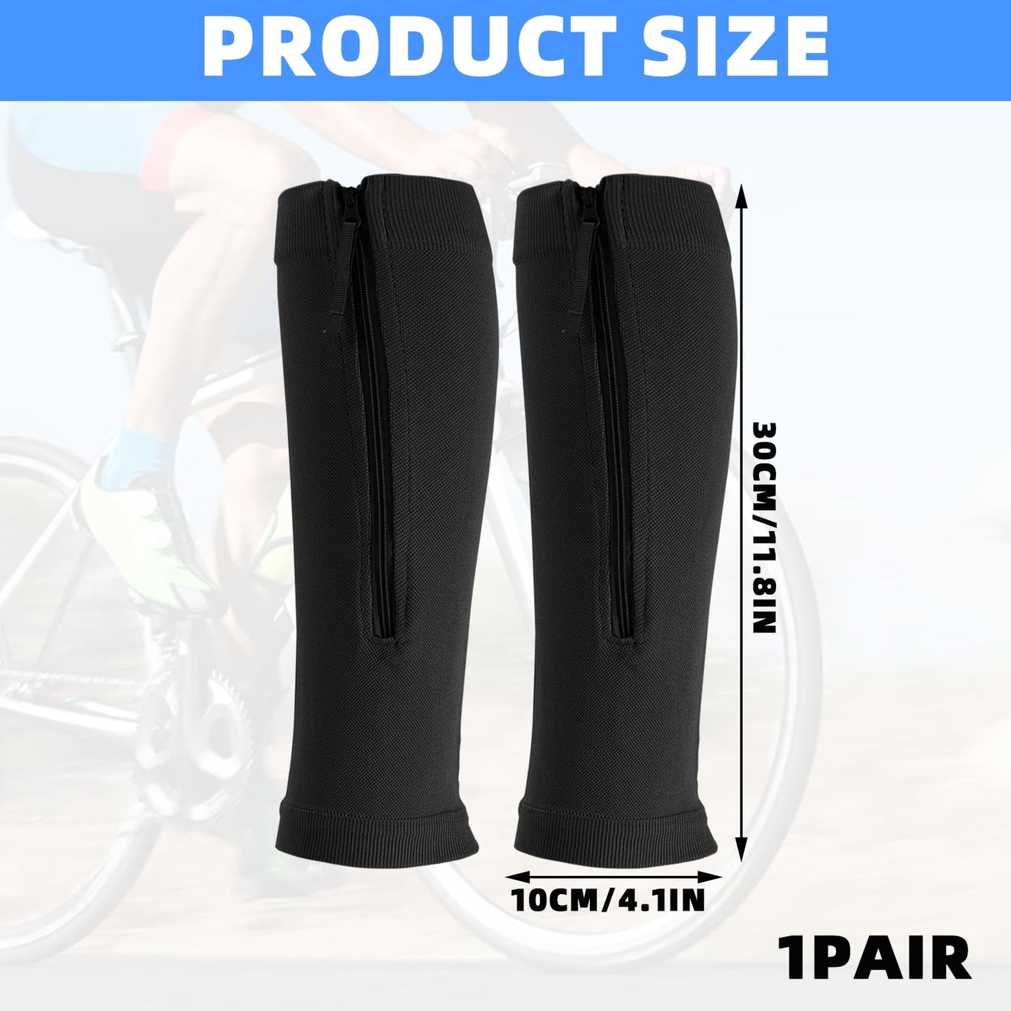 2 Piece Compression Sleeves for Women Calf, Leg Compression Sleeve with Zipper, Footless Compression Socks for Shin Splint Relief, Calf Brace for Use While Running and Cycling, Shin Sleeves(Black)