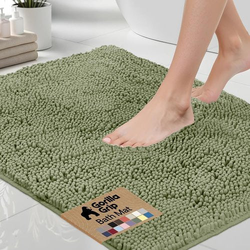 GORILLA GRIP Bath Rug Mat - Soft Absorbent Chenille | Quick Dry Microfiber, 44x26, Sage Green