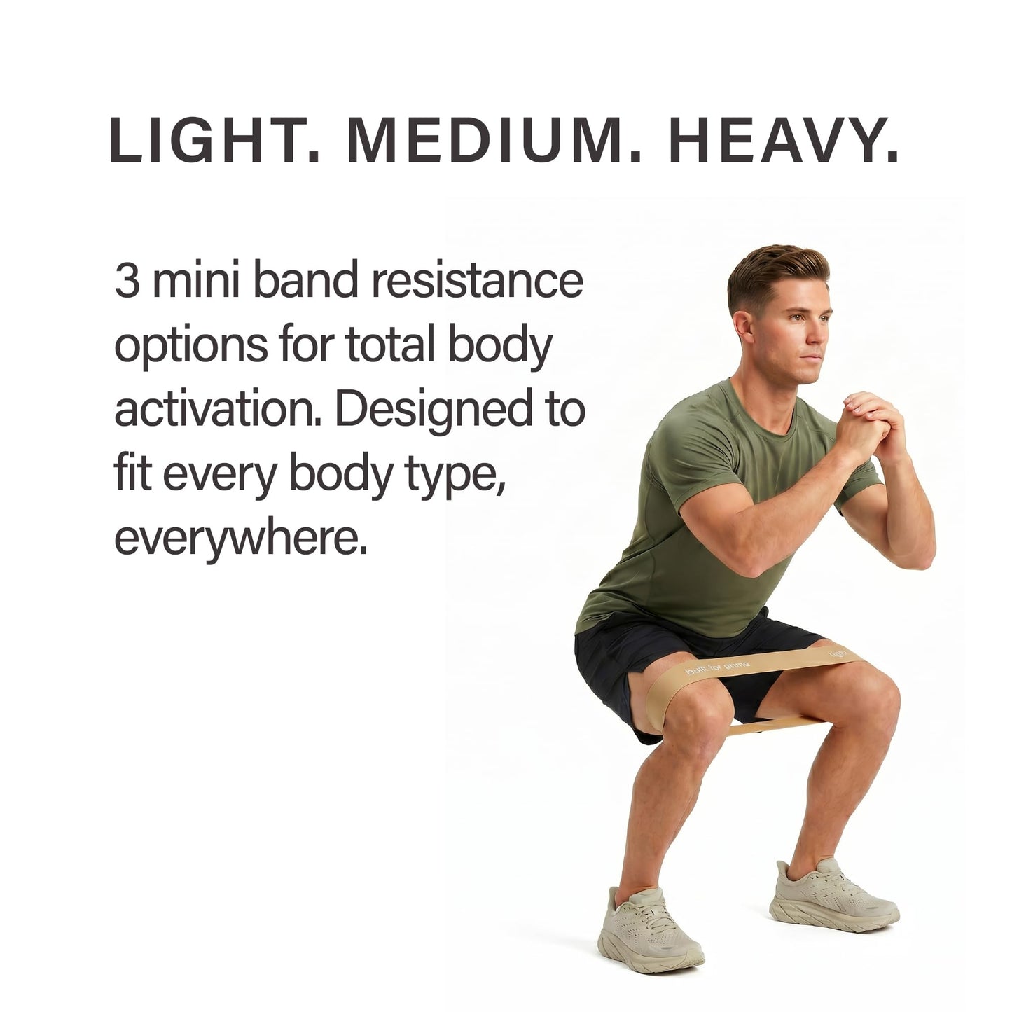 Built For Prime Mini Resistance Bands (Set of 3) – Premium Exercise Bands for Strength Training & Activation – Sand, Olive, Onyx