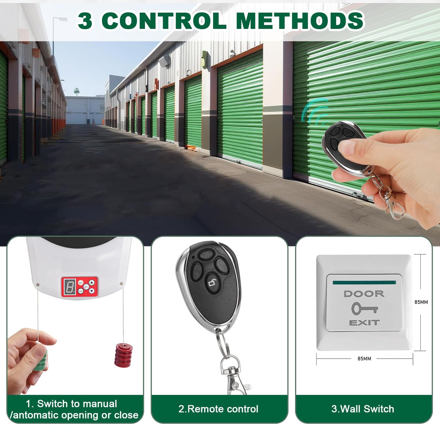 Automatic Roller Door Opener,2 Remotes Commercial Garage Farm Warehouse Electric Roller Shutter Door Opener with 800N Powerful Motor 22M² Roller Shutter