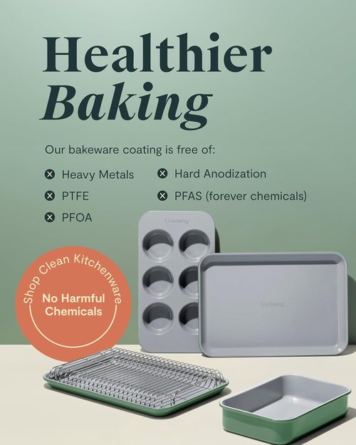 Caraway Nonstick Baking Pan Duo - 9” x 6.5” Deep Ceramic Pan, Non-Toxic & PTFE Free - Ideal for Casseroles & Lasagna - Cream