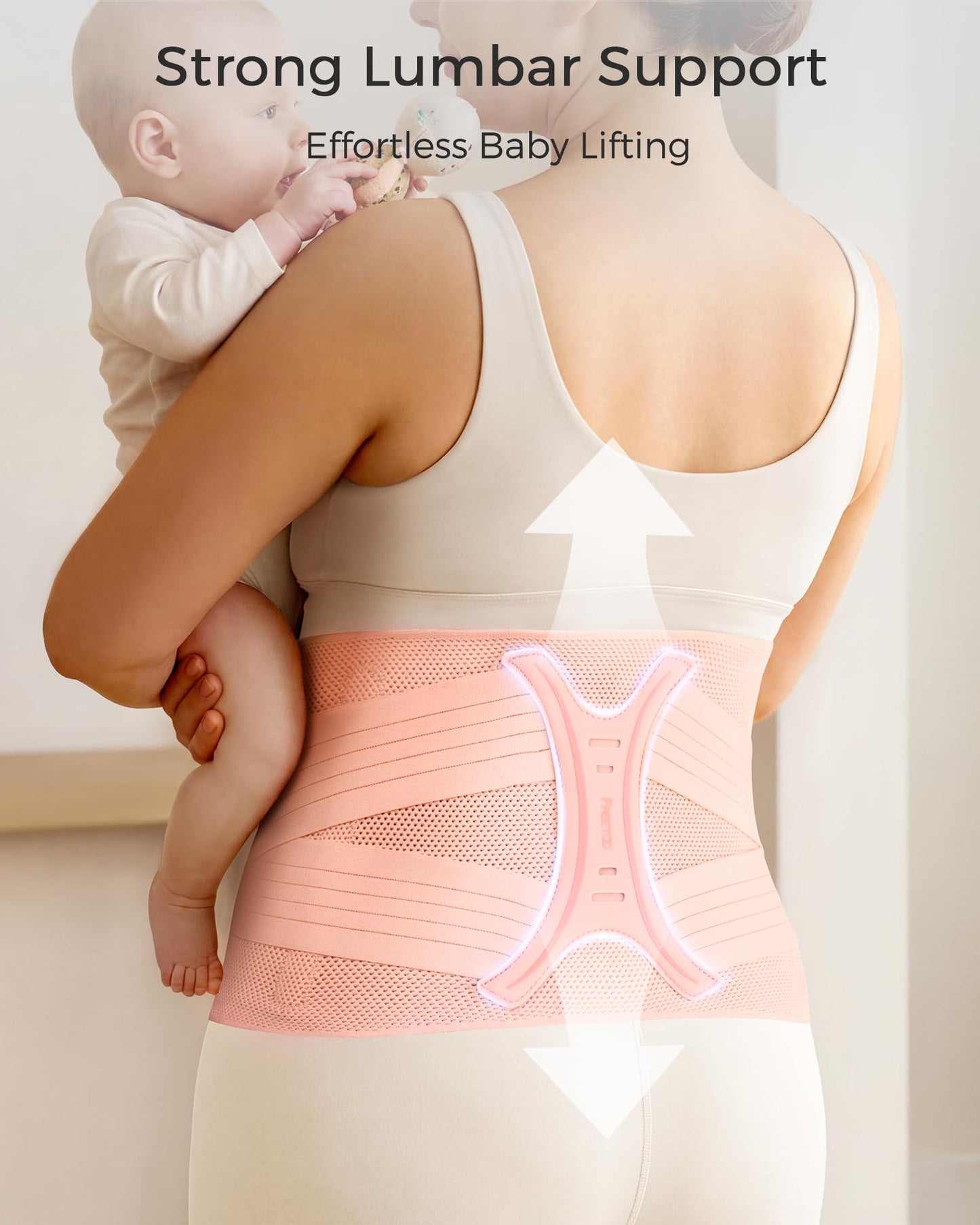FREETOO Postpartum Belly Band Wrap for Women,Abdominal Binder Post Surgery,for Natural Delivery,C Section Belly Binder Post Partum,Stomach Binder Postpartum with Adjustable Compression,M,Pink