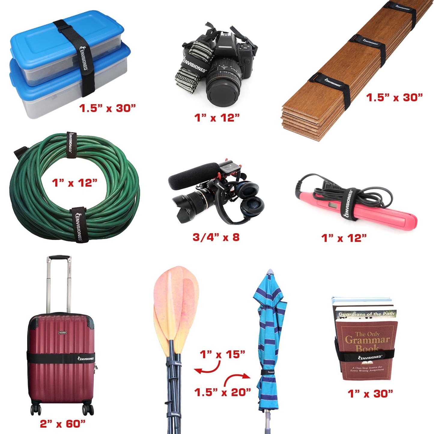 Soft Touch Cinch Straps 2" x 30" - 6 Pack, Velour Microfiber Reusable Hook and Loop Material