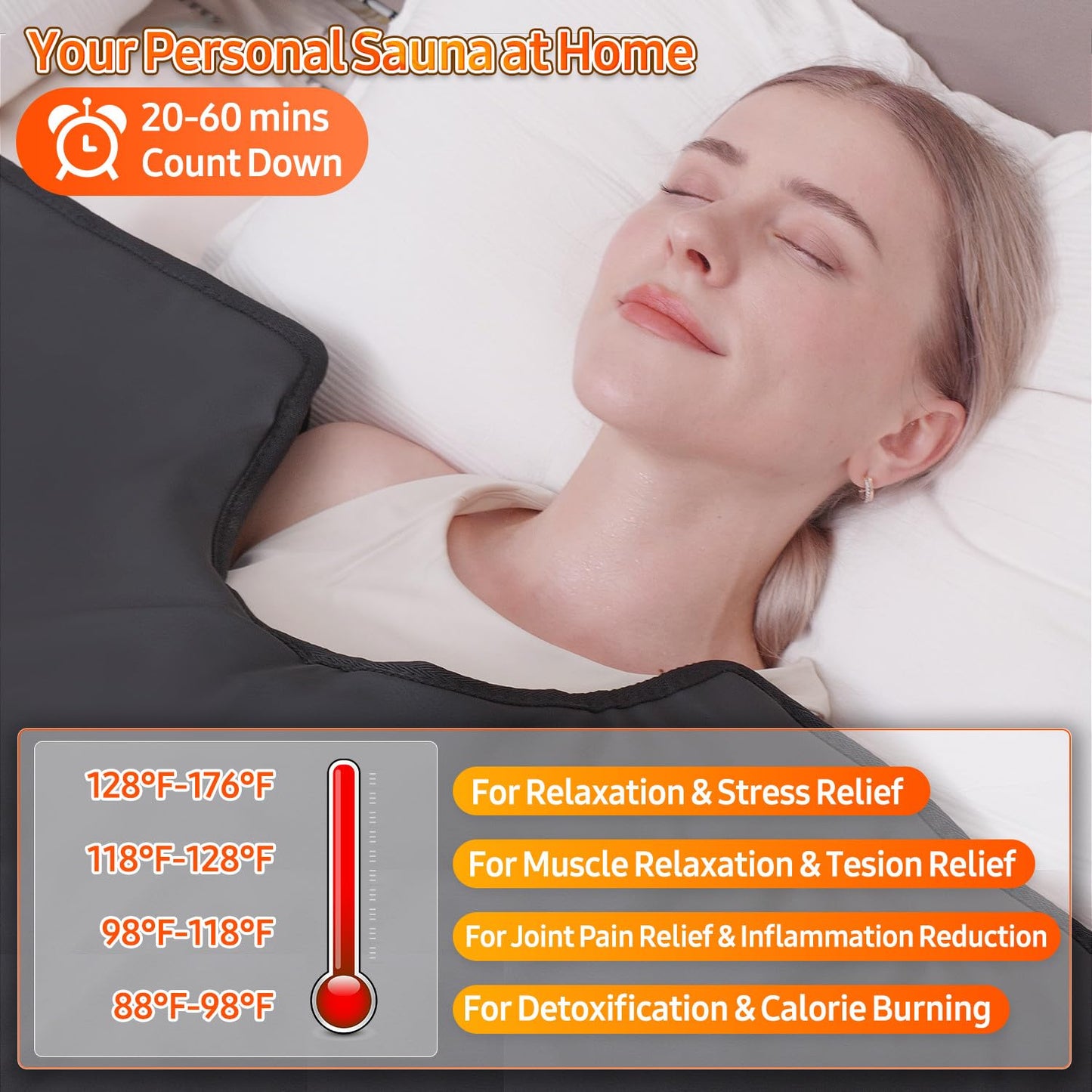 yamxun Infrared Sauna Blanket for Home: Extra Large Portable Sauna Blanket withFull Body Detox Wrap & Deep Heat Relaxation - Adjustable 86-176°F Far Infrared Therapy 20-60 Min Timer 74.8 x 35.5Inch