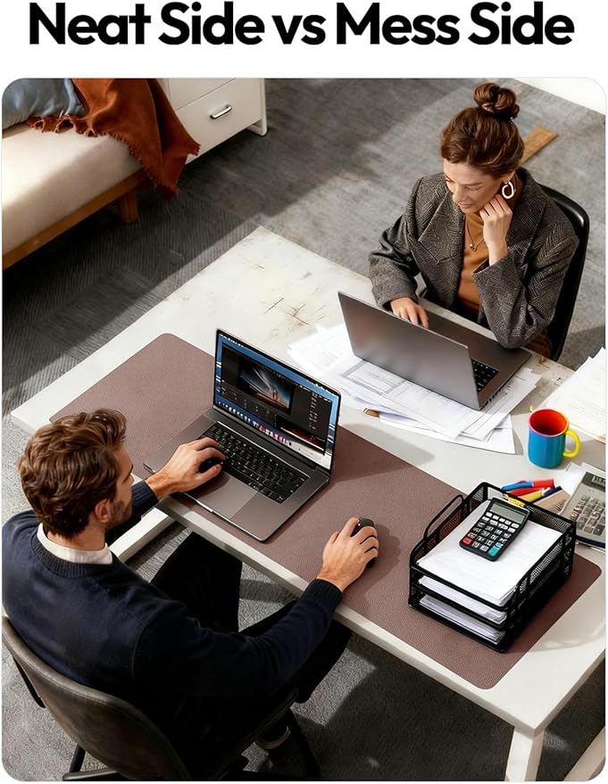 YSAGi Leather Desk Protector, Office Mat, Large Mouse Mat, Non-Slip PU Leather Blotter, Laptop Desk, Waterproof Writing Pad for Office and Home (Chocolate, 47" x 17")