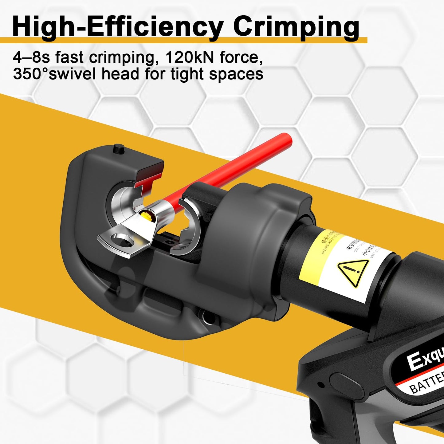 Exqutoo Electric Hydraulic Cable Lug Crimper Pliers, with 12 Size Hex Dies(16-400 mm²) & 2 4Ah Lithium-Ion Batteries & Battery Charger, 120kN, 12 Ton, Electrical Terminal Cable Wire Fiber Crimper Kit