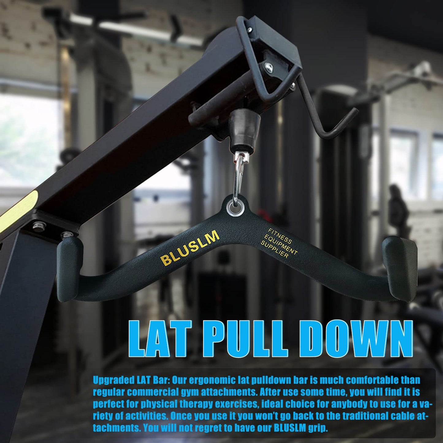 BLUSLM LAT Pull Down Bar for Cable Machine, LAT Pulldown Attachments T-bar V-bar Cable Attachment for Gym, Back Tricep Strength Training Handle