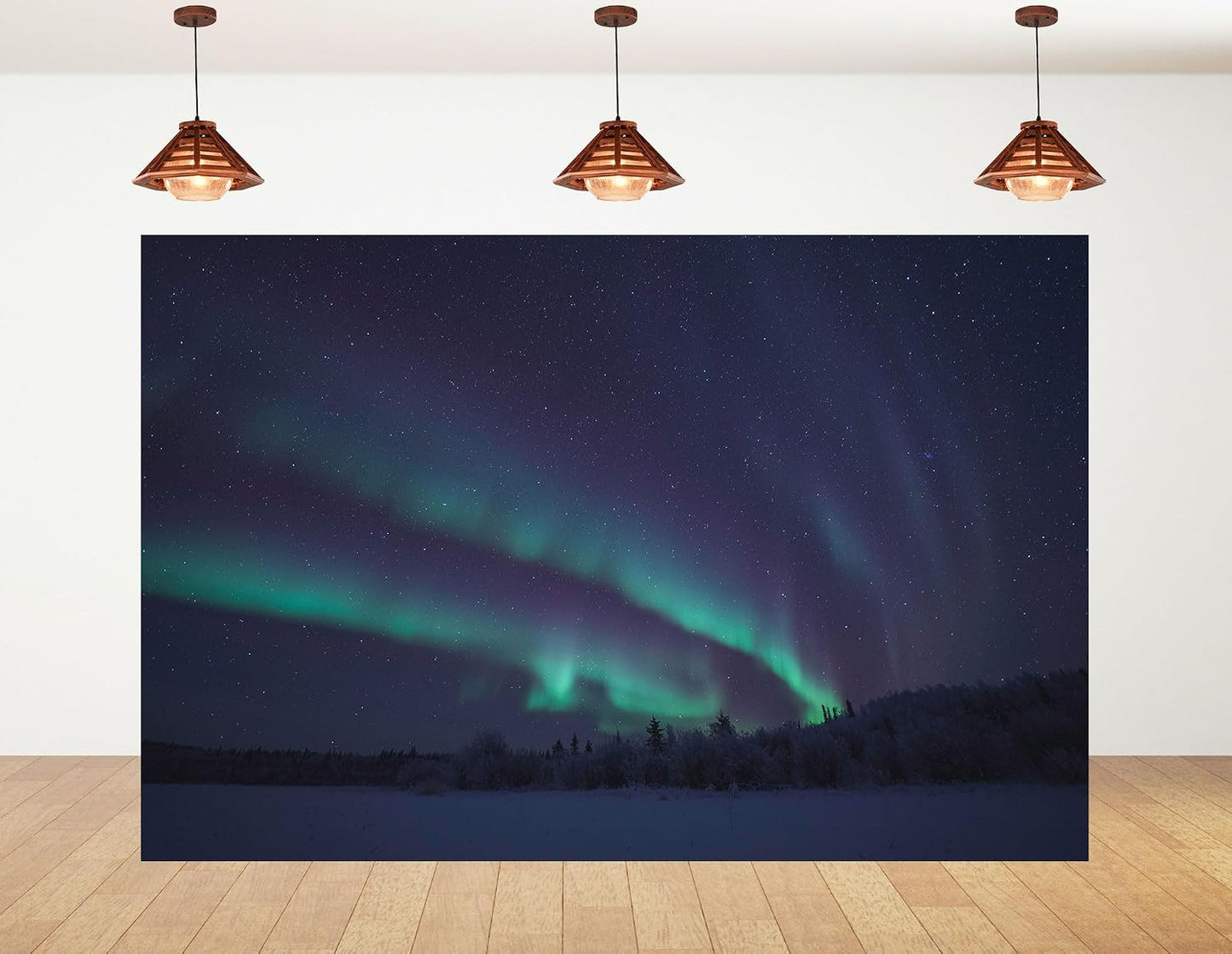 KeyWork 10x7ft Green Aurora Borealis Backdrop Starry Winter Night Scenery Photography Background for Northern Lights