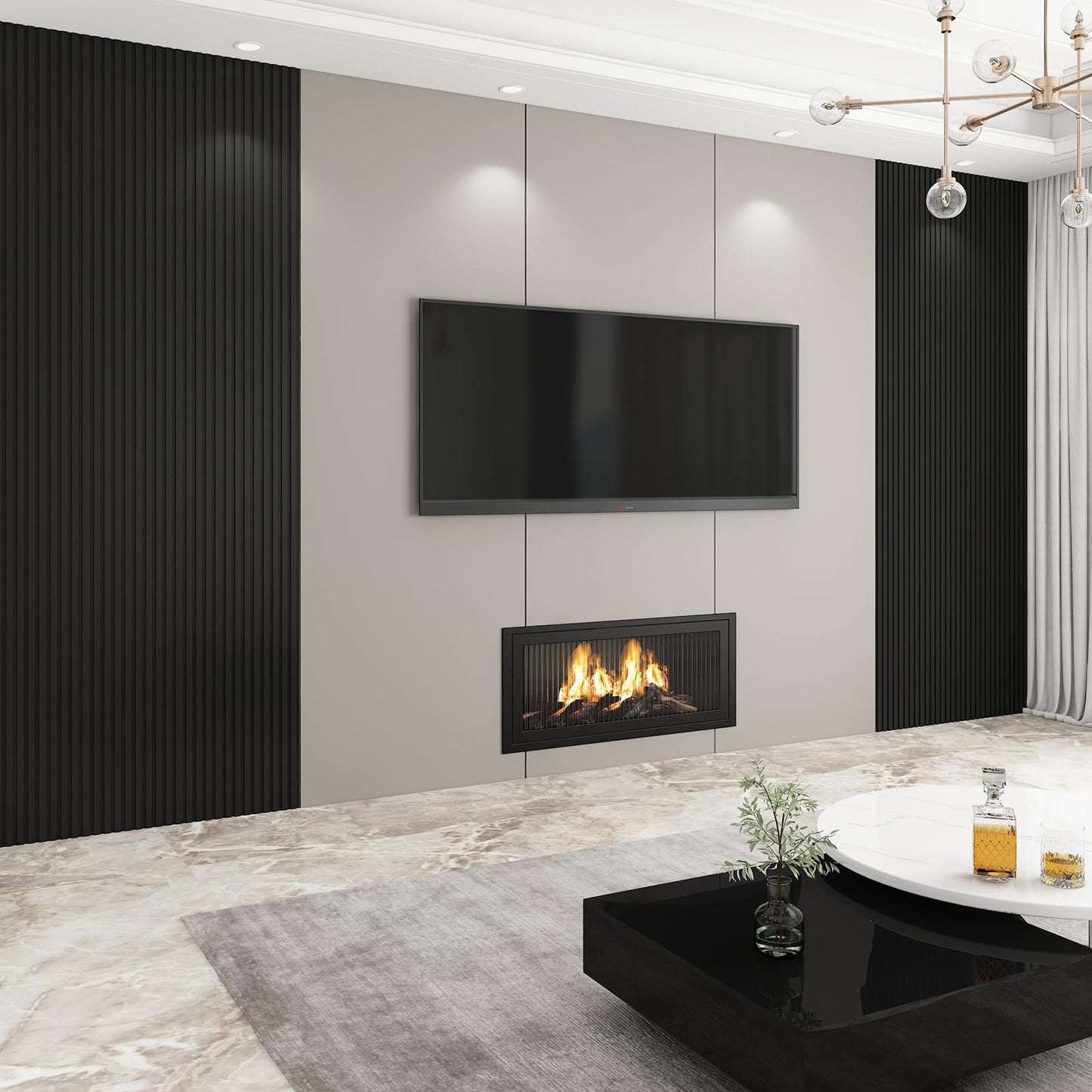 VESLARA 8-Pack WPC Wall Panels 118’’ x 6.3’’ 3D Slat Wall Panel Acoustic Wall Paneling for Interior Wall Decor TV Background Kitchen Bedroom Black