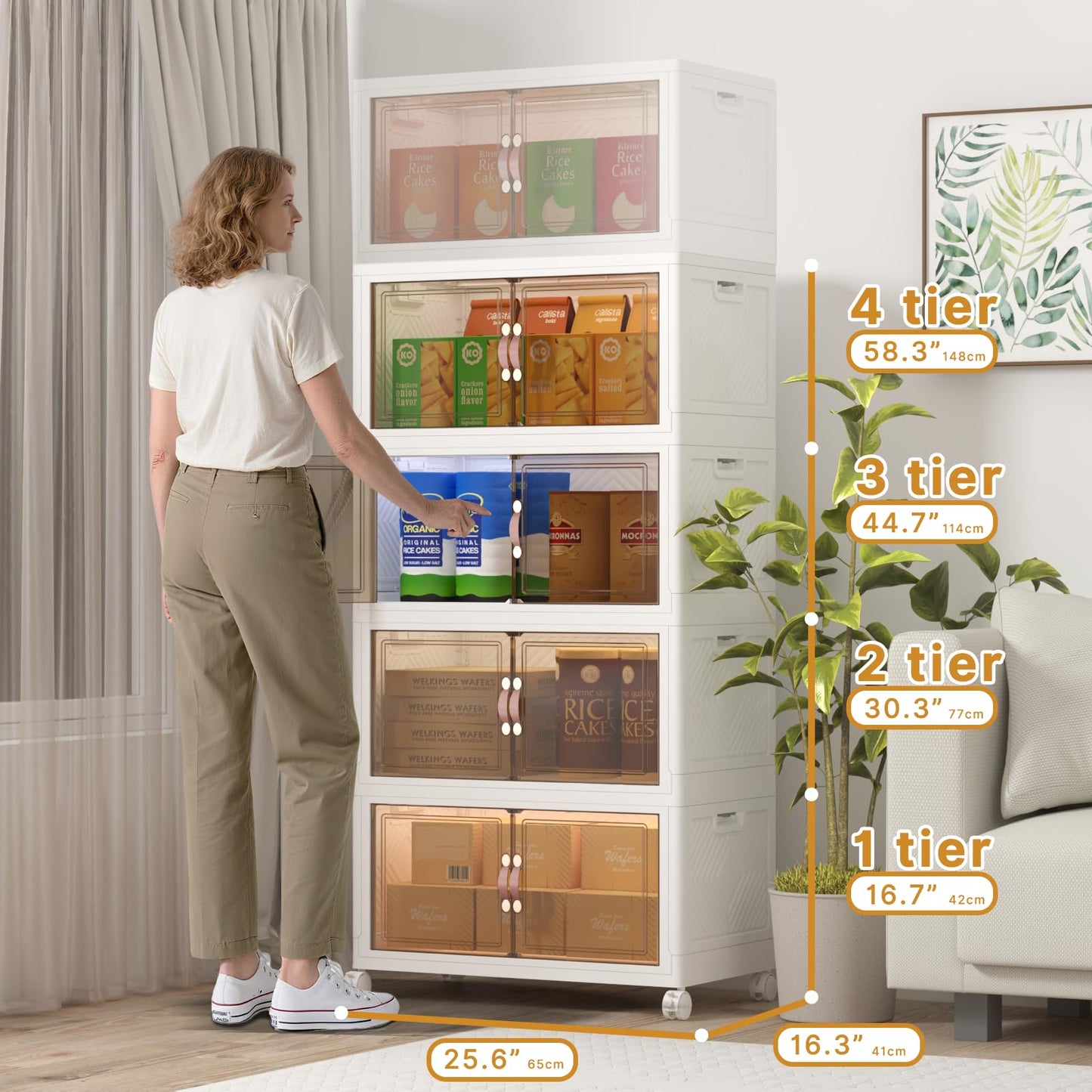 UAMFURI Stackable Storage Bins, 480QT Stackable Storage Bins with Lids and Doors,Storage Cabinet,Plastic Linen and Yarn,Closet Organizers,Collapsible Large Storage Bins,Drawers,Office（120QT*4,White）
