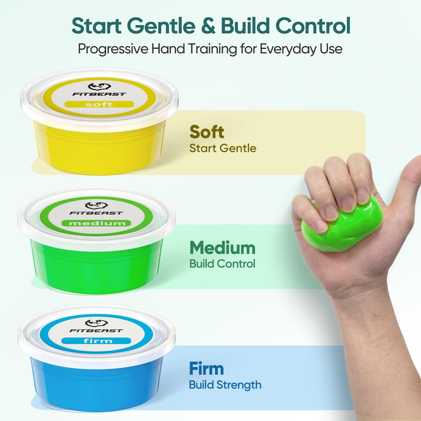 FitBeast Flex Therapy Bars and Therapy Putty Set, Hand Therapy and Grip Strength Training for Finger, Wrist & Forearm Exercise