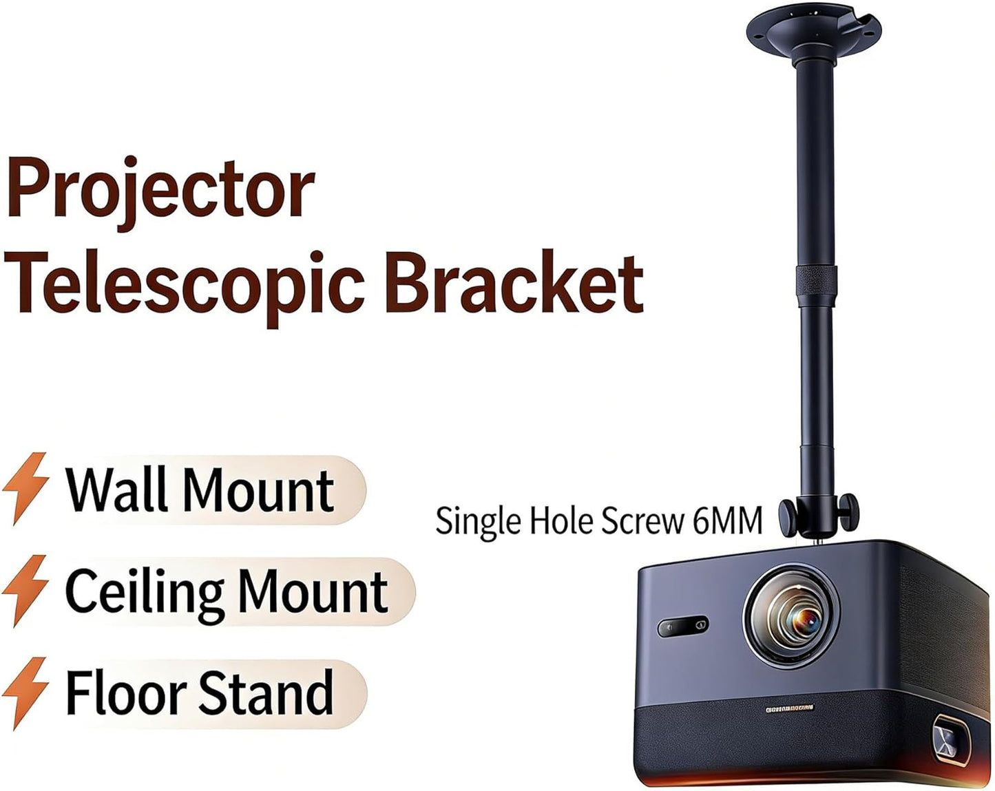WINRIOO 14-24 in,4-Hole Universal Projector Ceiling Mount Adjustable Length & Single-Hole Compatible Bracket for Home