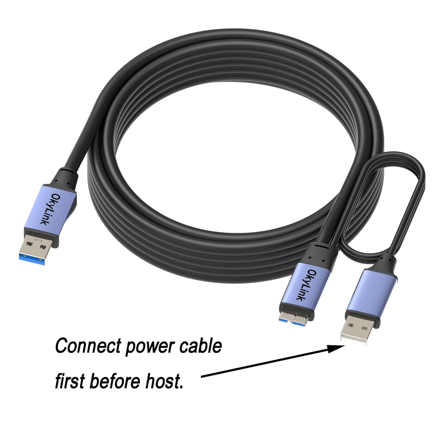 3.0 (3.2 1) 5Gbps 15ft(5M) OkyLink USB Gen A to Micro-B Male to Male Data Cable, High Speed Transfer, for External Hard