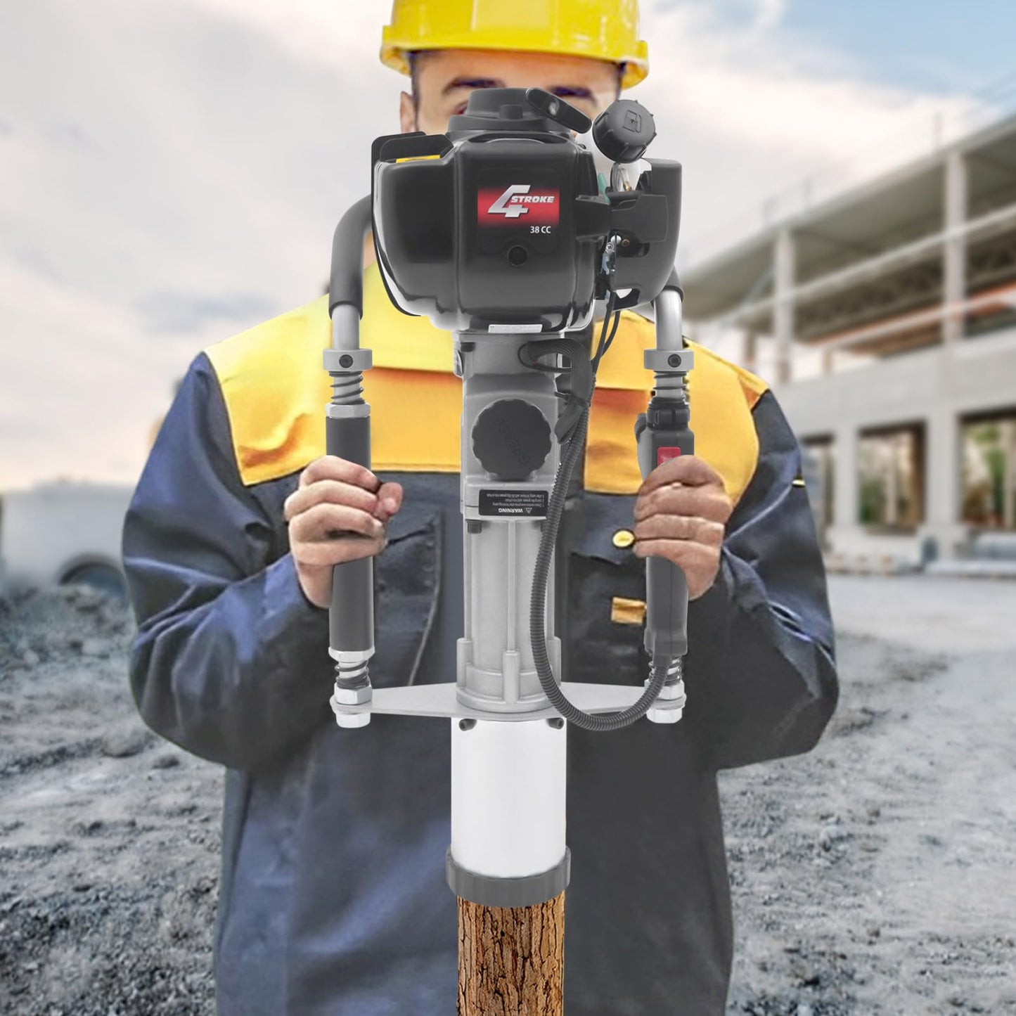 4-Stroke Pile Driver, 1.6 HP T-Post Gasoline Drivers, 8500 r/min Speed Portable Farm 27.47oz Fuel Tank Pile Hammer Heavy Duty Driving Single-Cylinder Hand Pull Start Air-Cooled Engine Kit 37.7CC