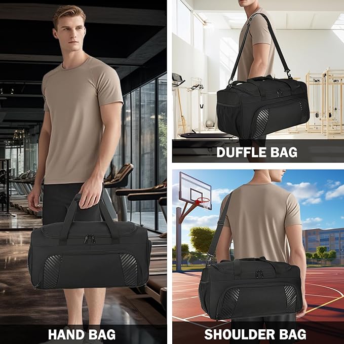 Urbanstand Gym Bag for Men - 22 Inch Sports Duffel Bags with Shoe Compartment, Large Overnight Weekender Gym Carry On Duffle Bag for Sport, Camping, Fitness & Workout, Black