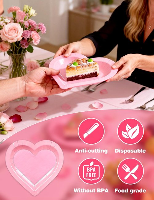 Diltik Pink Heart Shaped Party Plates and Napkins Set – 25PCS 9 Inch Disposable Paper Plates with 25PCS Heart Napkins for Birthday, Mother’s Day, Bridal Shower, Girls Party Decorations