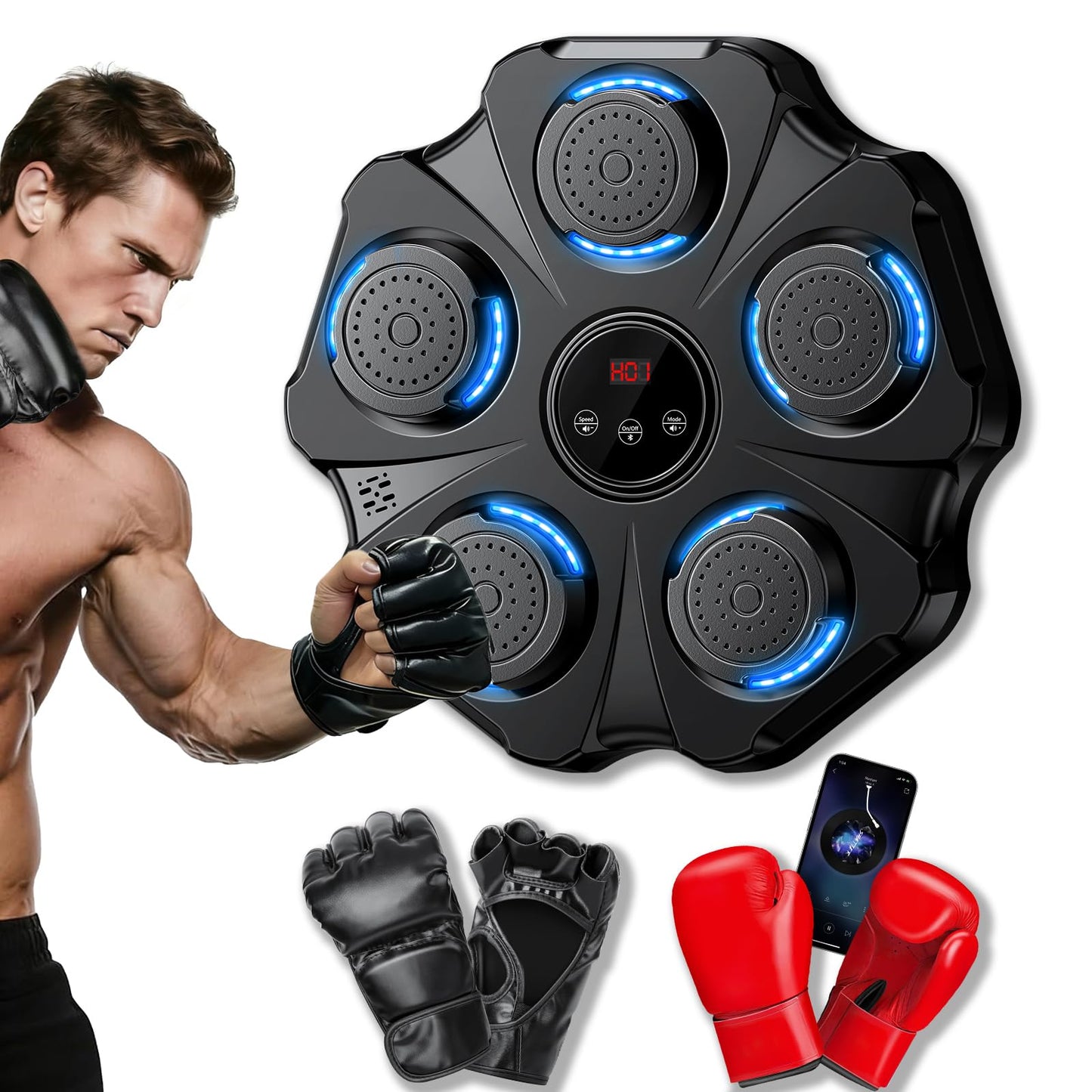 Vivedrre 2026 Upgraded Music Boxing Machine - Interactive Punching Trainer, Large Size Wall Mounted Electronic Boxing Target with Adult & Kids Gloves, 9 Modes & 9 Speeds for Adults & Kids