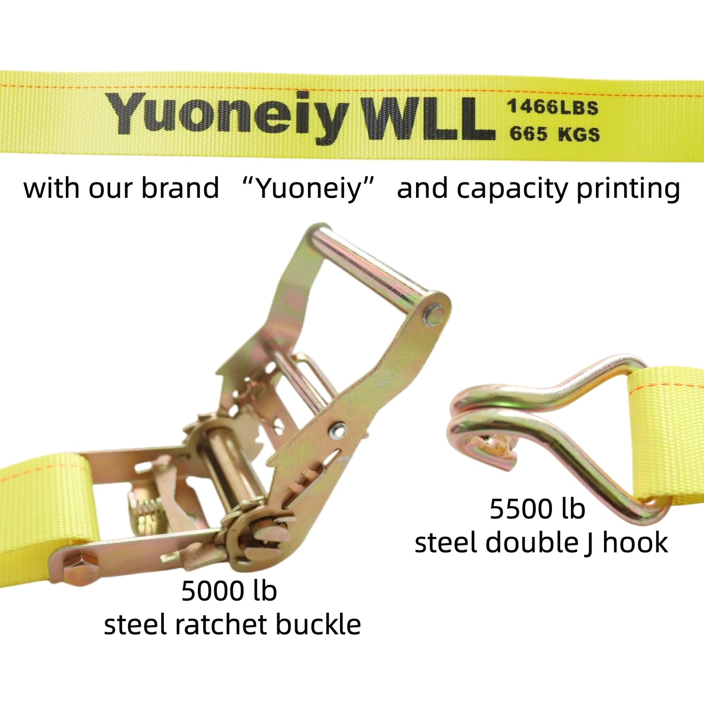 Yuoneiy Ratchet Straps Tie Down Straps Heavy Duty (4PK) 2" x 15' x 4400 lbs J Hook Cargo Tie-Downs Straps for Motorcycle, ATV, UTV, Trailer