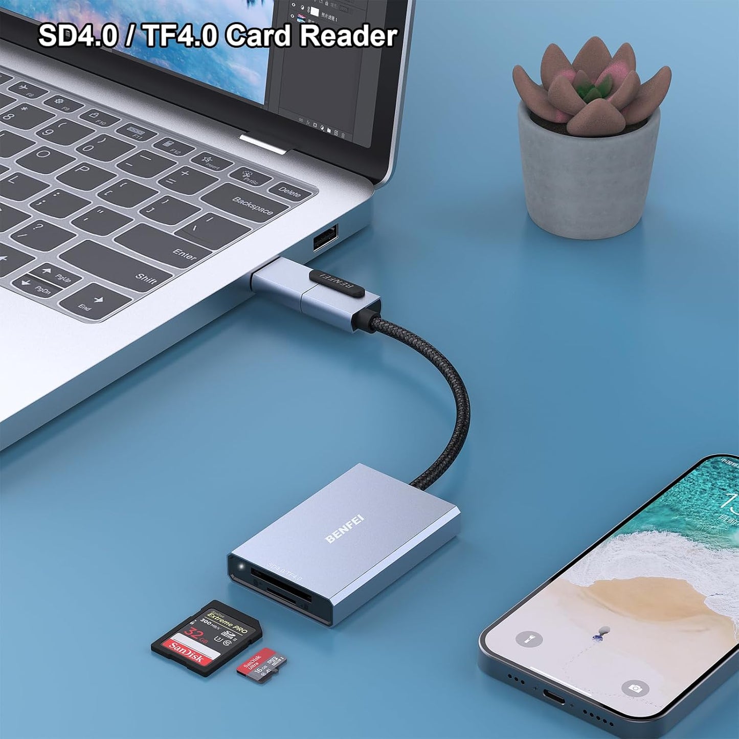 BENFEI 4.0 2-in-1 MMC, RS-MMC, SD Card Reader, USB-C/USB-A Memory Card Reader, for SDXC, SDHC, SD, Micro SDXC, Micro