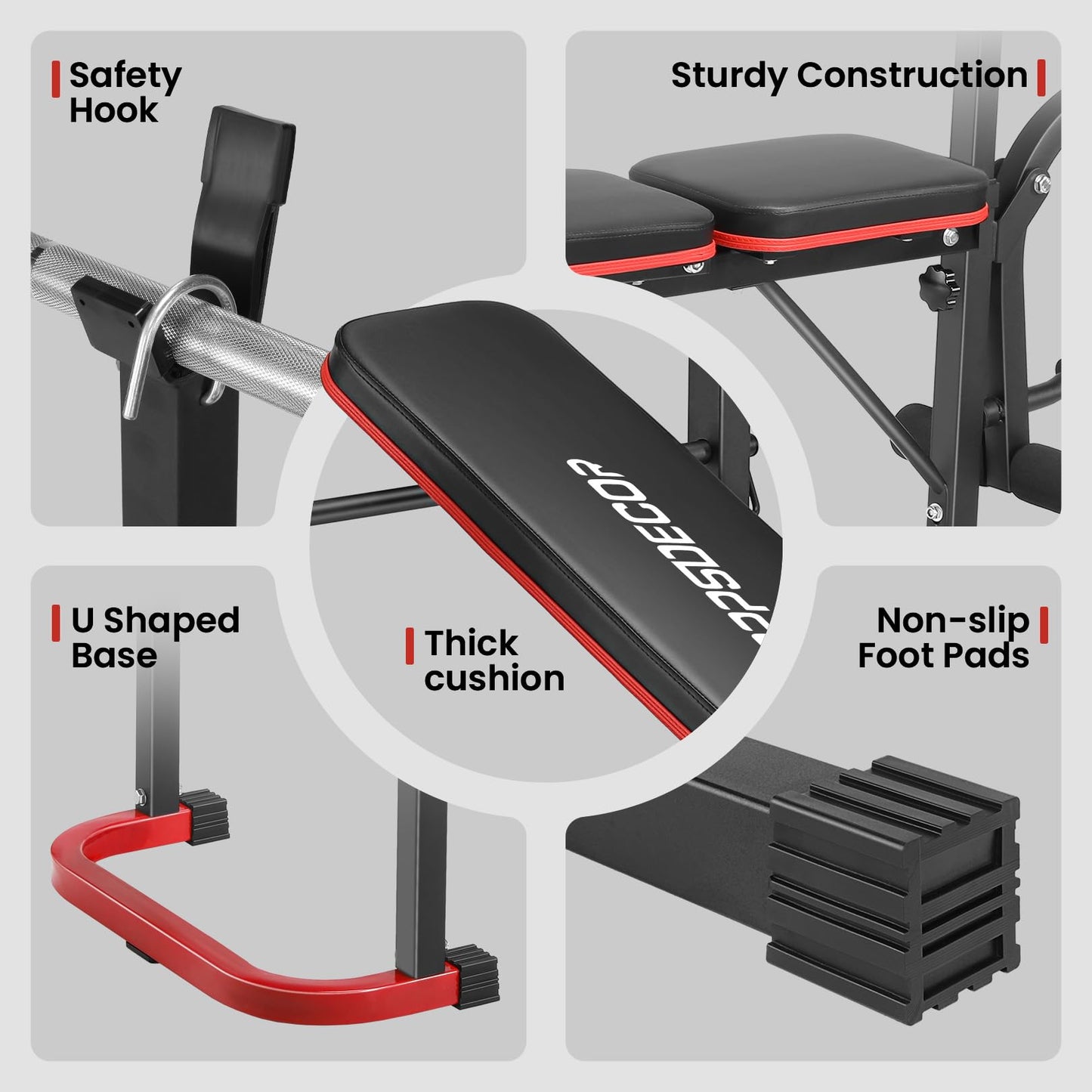OPPSDECOR Adjustable Weight Bench with Leg Extension, Leg Curl & Preacher Curl, Foldable Workout Bench Set with Rack for Home Gym Full Body Strength Training