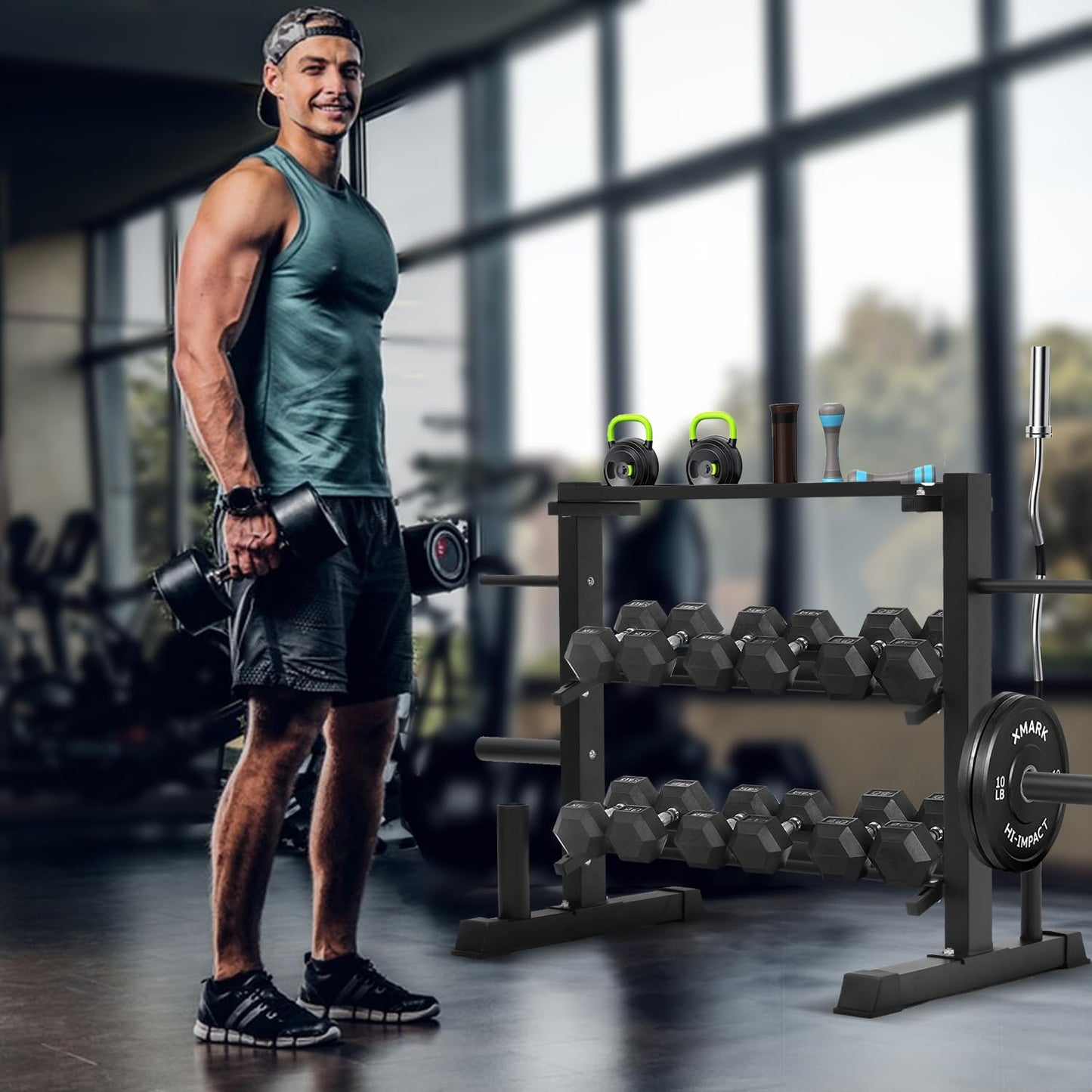 Cometofit Adjustable Dumbbell Rack, Dumbbell Set with Storage Rack for Kettlebells, Weight Organizer Stand, Weight Rack, Kettlebell Rack