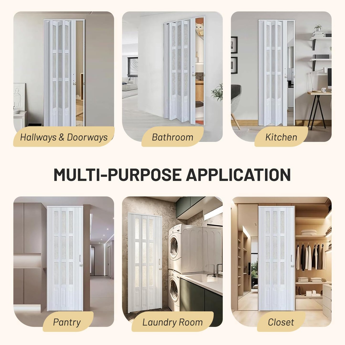 CCBOYSHARDWARE 38X80in Accordion Door Interior with Frosted Acrylic, PVC Folding Door with Lock & Handle, Double Magnetic Sliding Door for Closet, Pantry& Room Divider,Easy to Clean,Trimmable