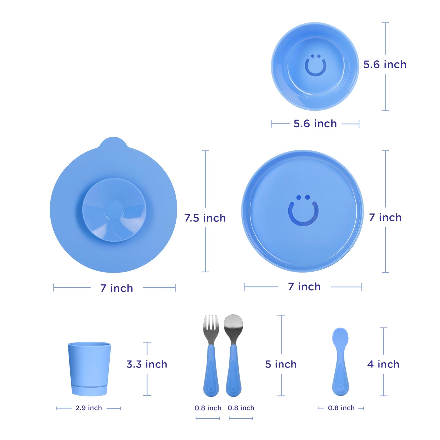 Ubbi Food-Grade Non-Toxic Toddler Feeding Set with Interchangeable Suction Base, Stainless Steel Utensils, BPA-Free, Stackable and Dishwasher-Safe, Self-Feeding for Baby-Led Weaning, Polaris Blue