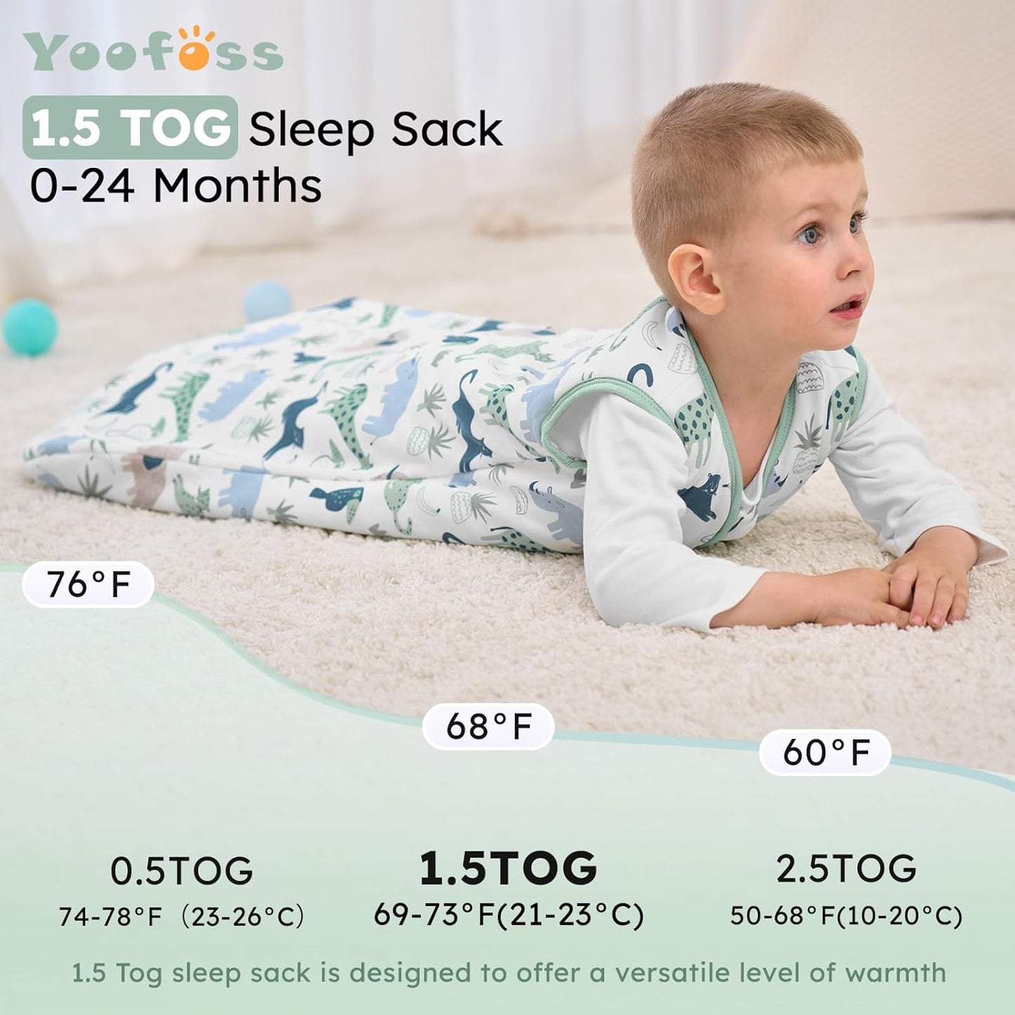 Yoofoss Baby Sleep Sack - 1.5 Tog Organic Cotton Wearable Blanket for 12-18 Months | Warm & Comfy