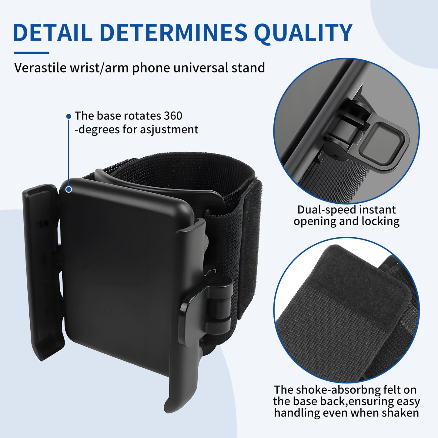 Wristband Phone Holder, No Screen Blocking, 360° Rotating Wrist Phone Mount, Memory Lock, Quick Release, for Android, iPhone 17/16/15/14/13 Pro Max/Pro/Mini/12/11/SE/Xs/XR/8 Plus, Fits 4–6.7" Phones