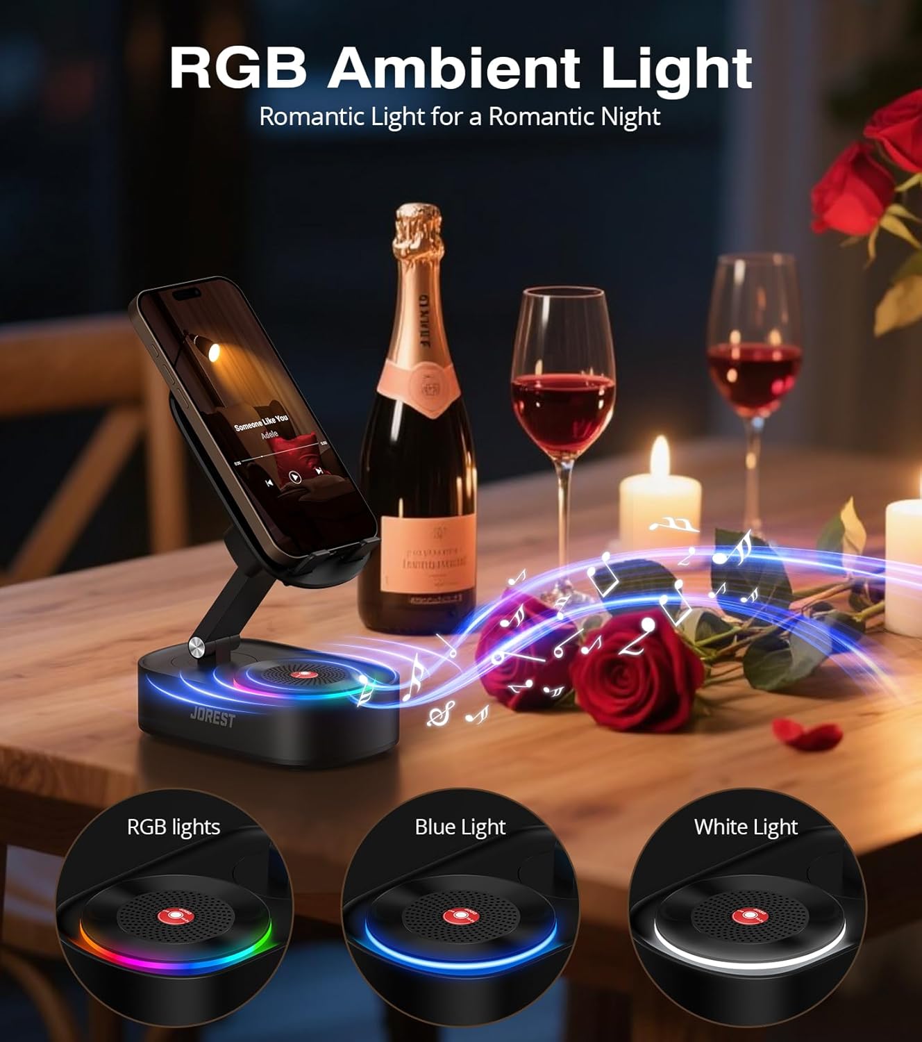 Jorest Wireless Induction Speaker,Cell Phone Stand with Bluetooth Speaker,Valentine's Gifts for Older Men Women Teenage