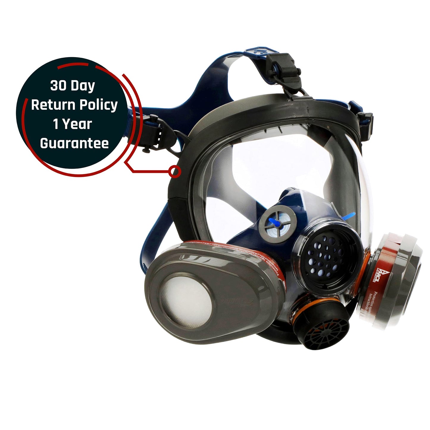 Parcil Distribution PD-101 Inferno Red Mirrored Full Face Organic Vapor & Particulate Respirator - Dual Activated Charcoal Filtration - Full Face Eye Protection Mask