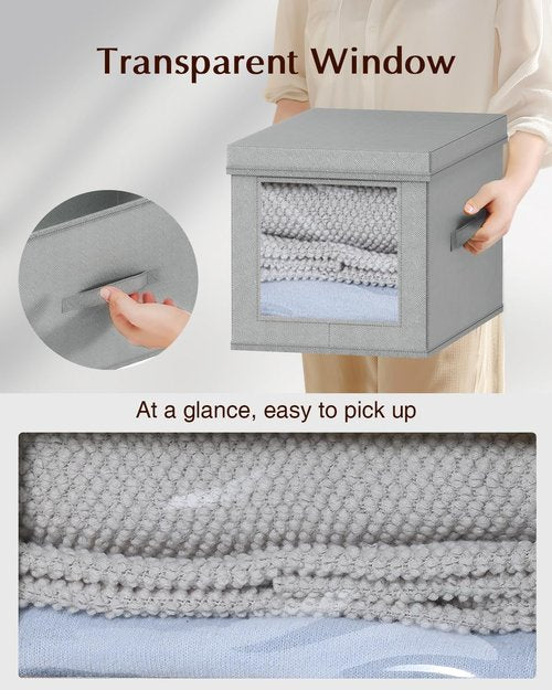 Homsorout Collapsible Storage Bins - Foldable Decorative Boxes with Lids & Side Window | 15-Inch Grey Organizer Bins (5 Pack)