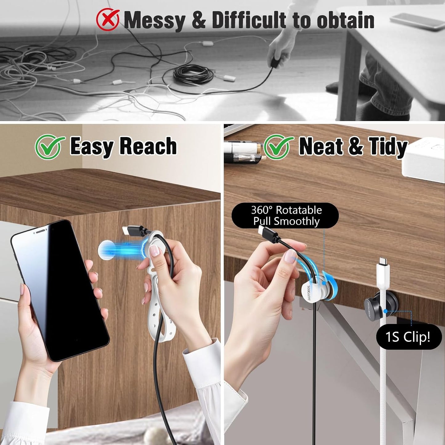 JOIKYCAI 6 5 Rotated Spring Desktop Cord Organizer Magnetic Cable Clip Tie Desk Cable Management Phone Charger Cord