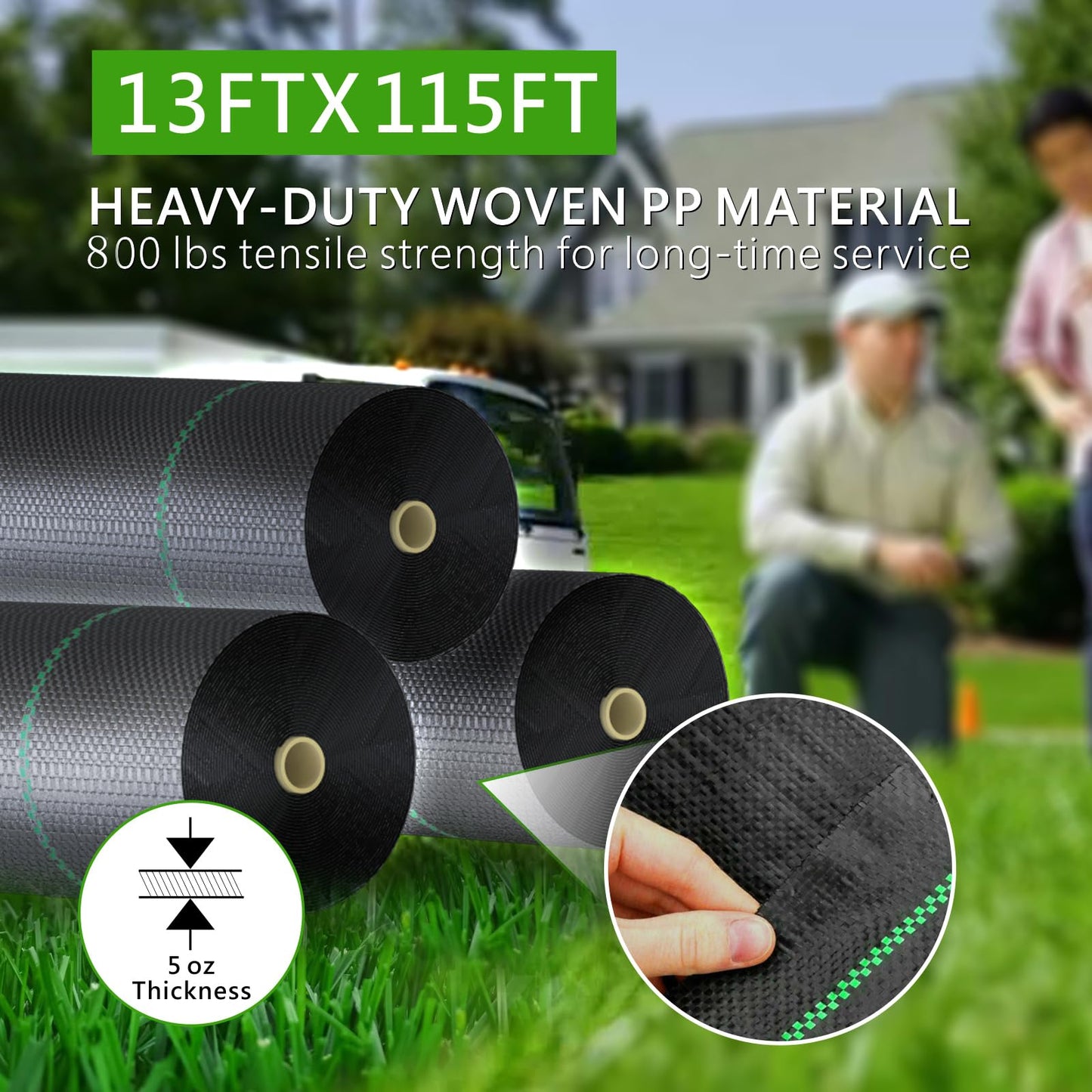 mychoiii 13ft x 115ft Driveway Fabric 5oz Heavy Duty, 800lbs Tensile Strength Woven Geotextile Fabric, 1495 Sq Ft Commercial Grade Stabilization Underlayment for Road, Parking Lot, Construction