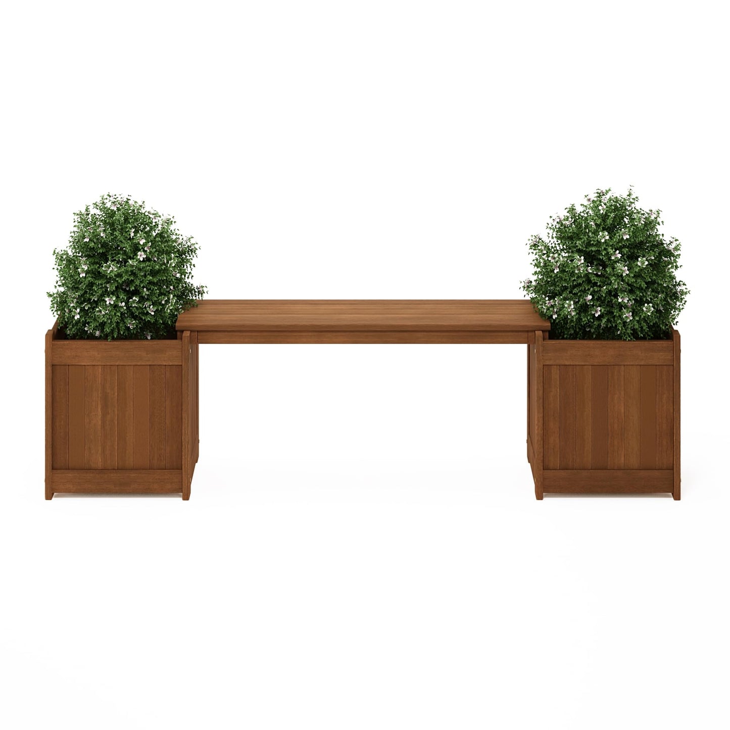 Furinno TIOMAN Planter Box with Bench, Hardwood Flower Box with Seat, Cube Garden Box, in Teak Oil, Outdoor Indoor, Garden, Patio, Balcony, Light Wood