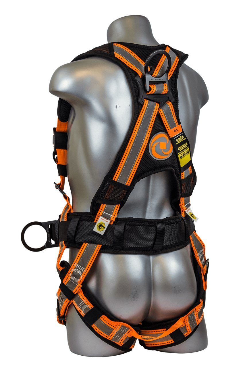 Guardian 21061 Cyclone Construction Harness with Sewn-On Silver Reflective Webbing, Quick Connect Chest, Tongue Buckle Waist and Tongue Buckle Legs, Medium/Large, Black/Orange
