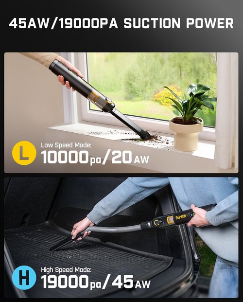 Fanttik Slim V10 APEX Cordless Car Vacuum - 4-in-1 Portable Mini Handheld Vac with 19kPa Suction Power | Smart Digital Display & 2 Suction Modes (Black)