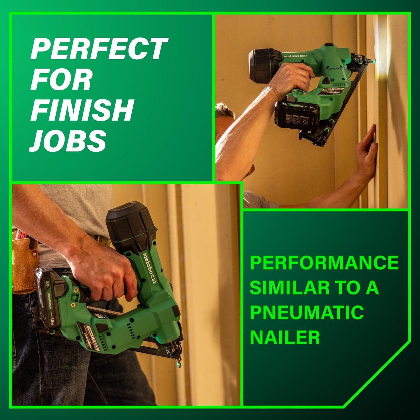 Metabo HPT 18V MultiVolt Brushless Pro 15-GA Angled Finish Nailer Kit, 15 Gauge Finish Nailer, Power Tool with 2.0Ah Lithium Ion Battery, 1-1/4" to 2-1/2" Nails, Powerful Brushless Motor, NT1865DAA