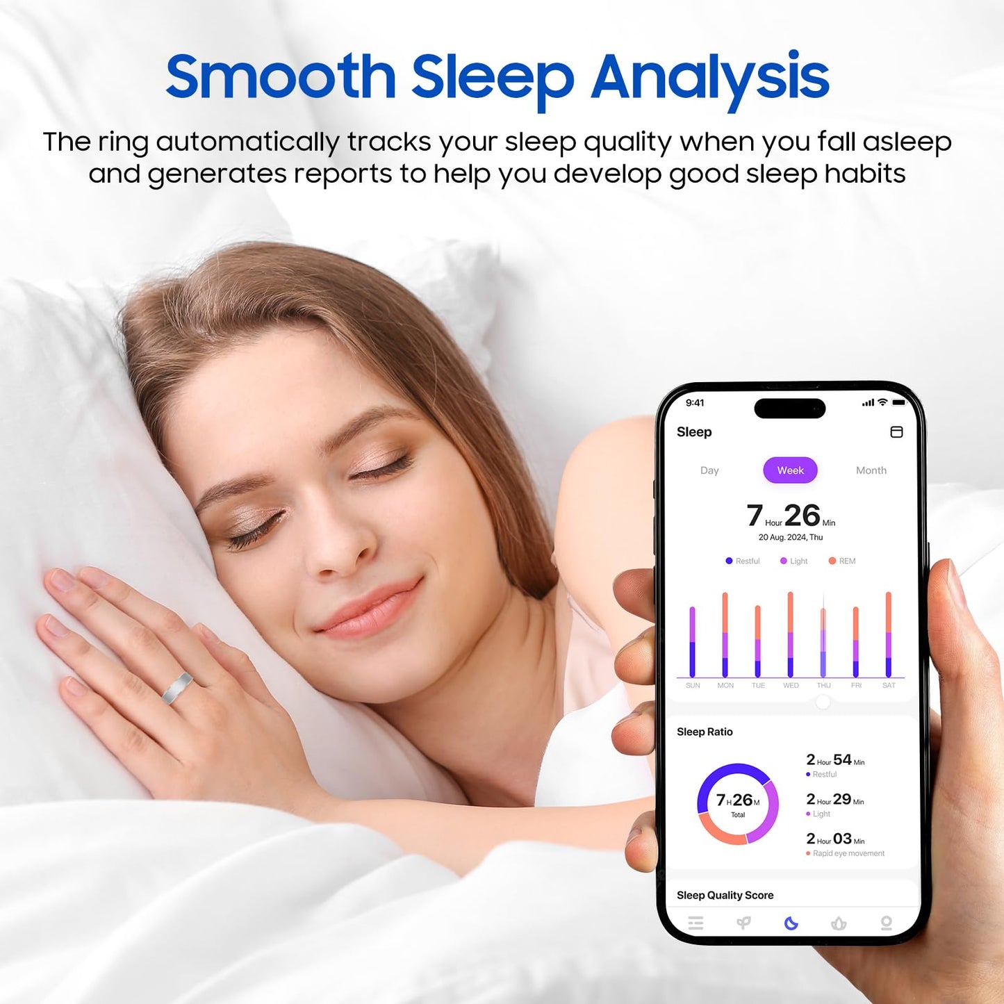 prxxhri Smart Health Ring, Featuring Stress and Sleep Monitoring Functions, Compatible with iOS and Android,Waterproof Fitness Tracker for Women & Men, No Subscription Fee. (Silver, 11)