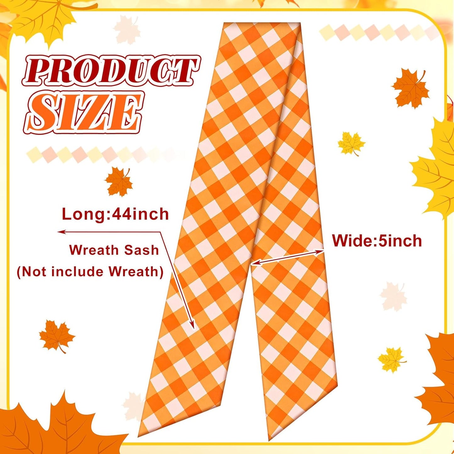 VitalCozy Fall Check Wreath Sash - Satin Embroidery Monogram Ribbon for Indoor/Outdoor Decor